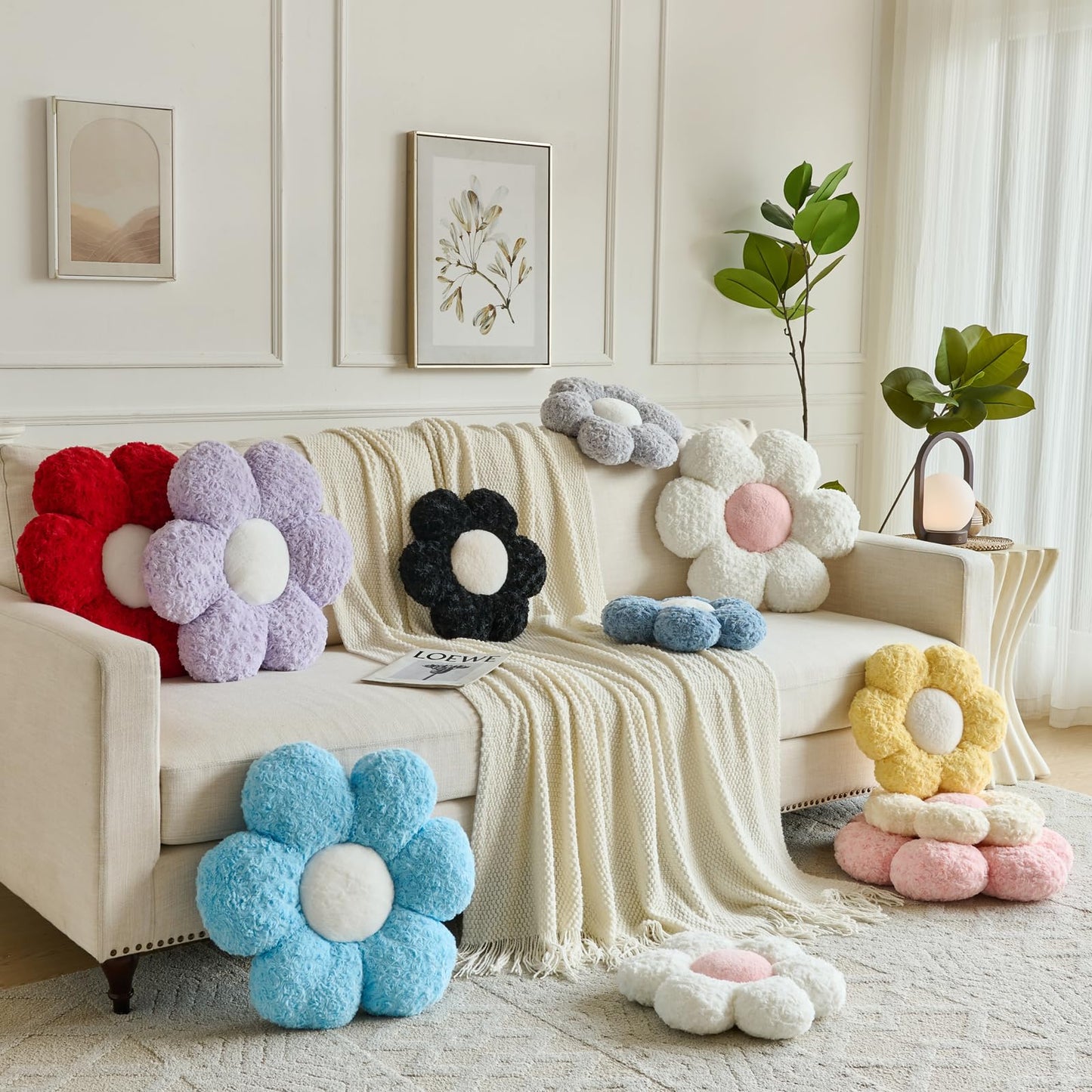 ZCNYCLAM Flower Pillows, Decorative Throw Pillow with Soft Plush for Couch, Flower Shaped Pillow Home Decor Daisy Pillow for Bed (Grey Blue, 14.9 Inches)
