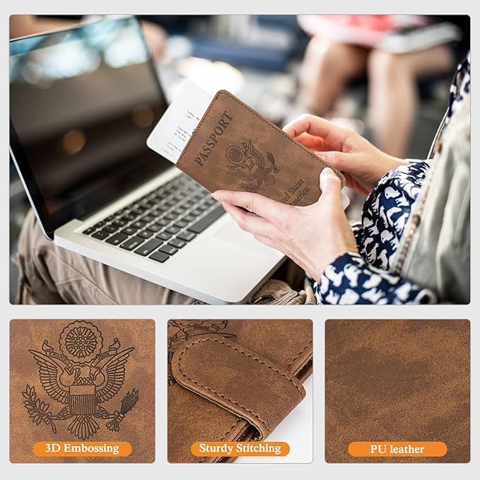 TIGARI Passport Holder for Travel Women Men, PU Leather Waterproof RFID Wallet Cover Case Sleeve, Valentines Day Gifts, Vacation Plane Cruise Travel Document Organizer Essentials