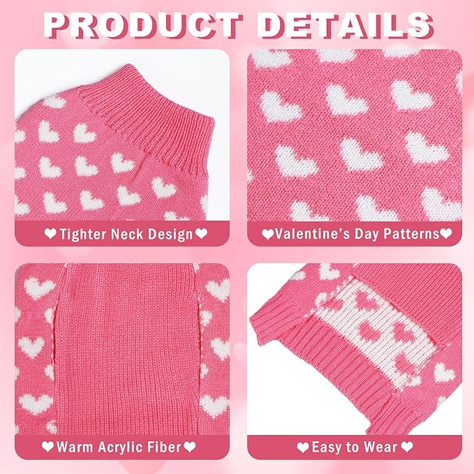 GOYOSWA Valentines Dog Sweater, Dog Valentines Clothes Outfit Knitted Sweaters for Small Medium Large Dogs Pets (Pink Heart, Small)