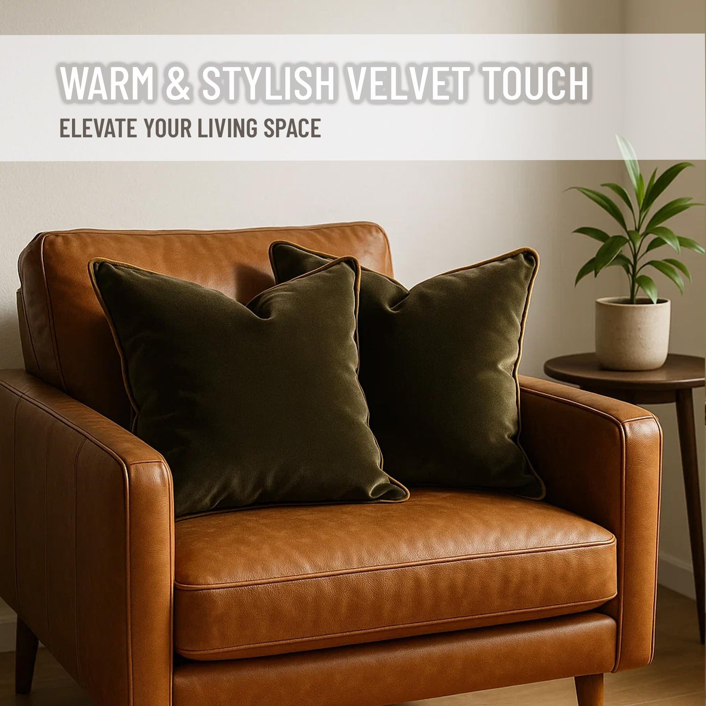 Blau Marité 2 Pack Polyester Decorative Throw Pillow Covers, 20"x20", Green and Camel, Solid, Modern, Contrast Piping, Indoor Use, Bedroom & Living Room