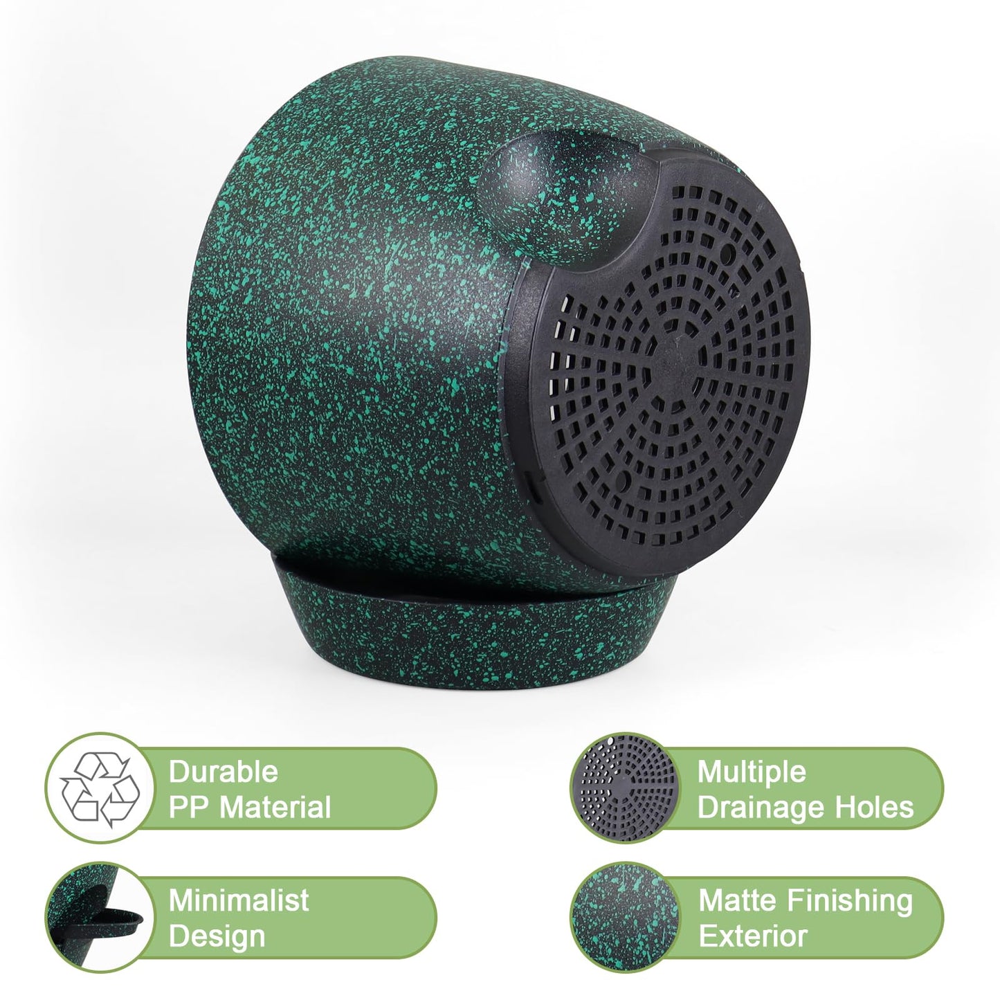 WSMKSZ 12 inch Large Self Watering Pots, Planter, Plant Pots with Mesh Drainage Holes for Indoor Outdoor House Plants and Garden, Plastic Flower Pots with Reservoir, Black with Green Speckles