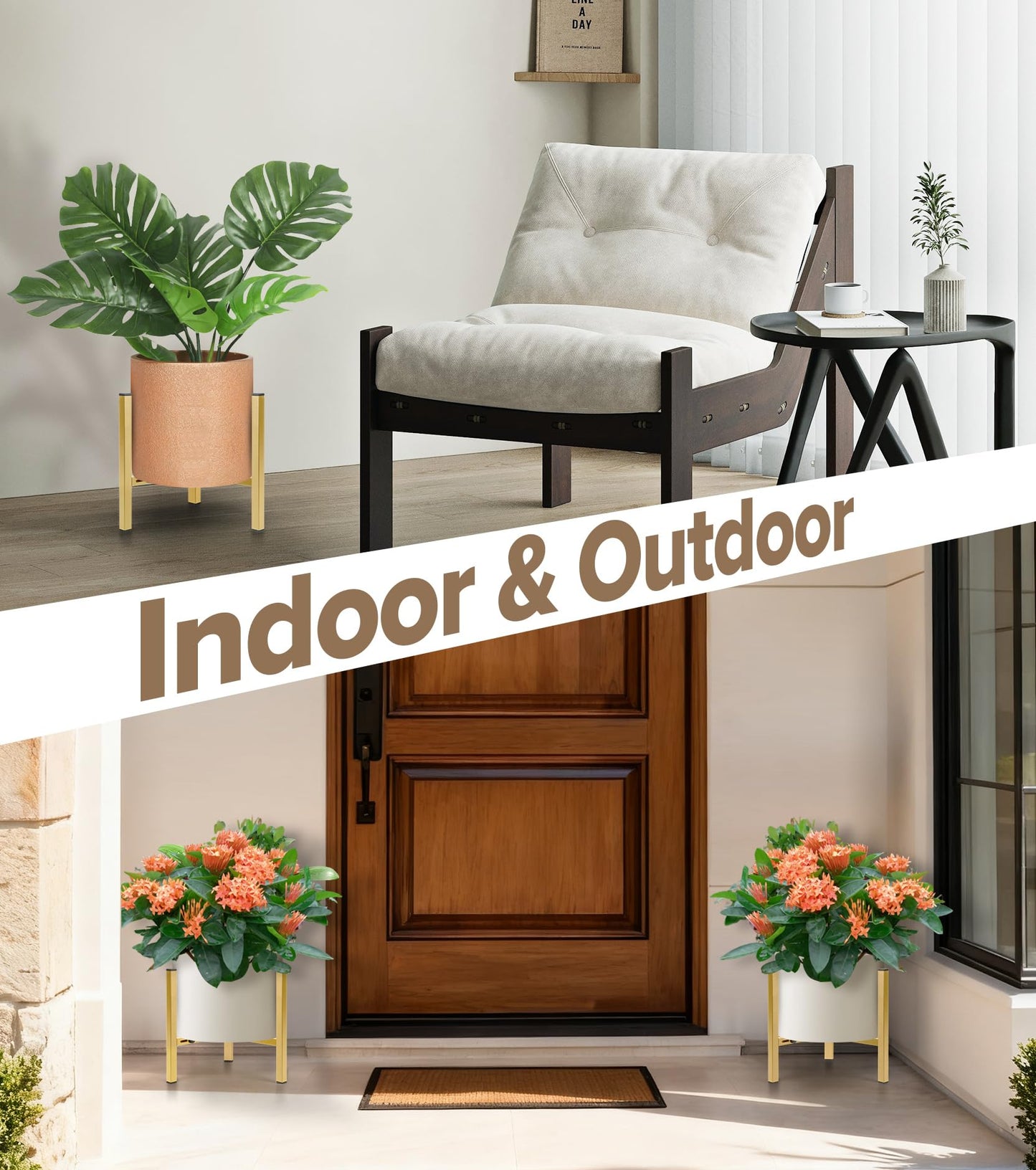 AZADESJET Plant Stand Indoor Adjustable, Metal Modern Indoor Plant Stand, Heavy Duty Plant Stands Outdoor Corner, Stable Plant Holder, Fits 8 to 12 Inches Pots, Gold, 1 Pack, Pot & Plant Not Included