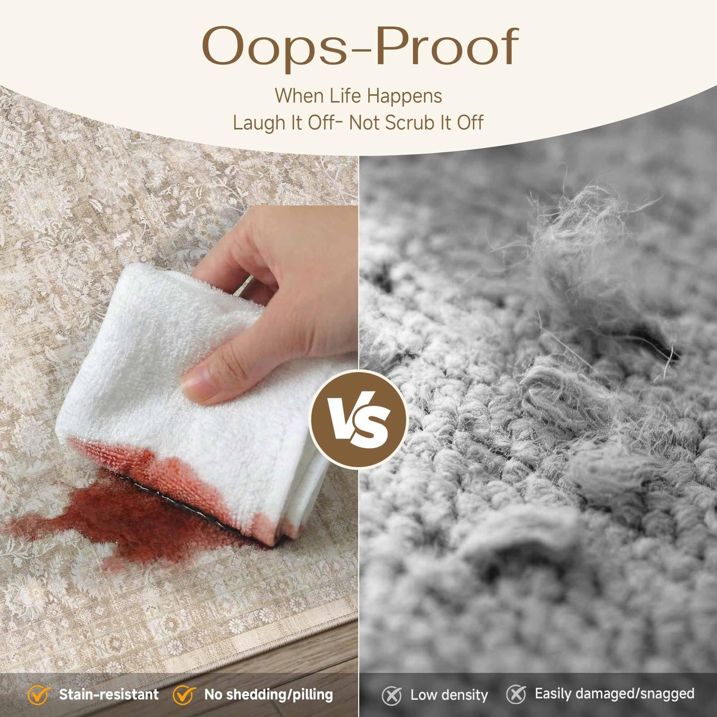 WondRg 5x7 Beige Washable Neutral Area Rug for Living Room Floral Non Slip Low Pile Throw Rug Vintage Traditional Stain Resistant Carpet Bedroom Kitchen Playroom Office Dining Room