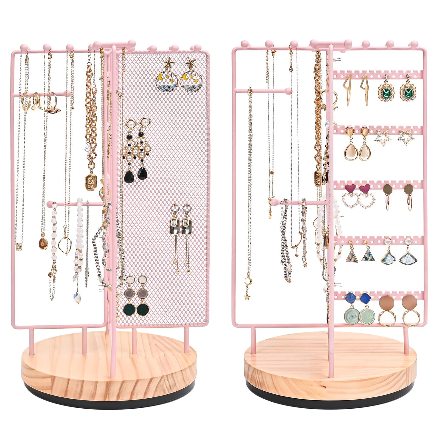 ProCase Rotating Jewelry Organizer Stand Earring Holder Organizer with 28 Necklace Hooks, Jewelry Tree Earring Stand Tower Storage Rack Bracelet Holder, Holds More than 100 Pairs Earrings -Pink