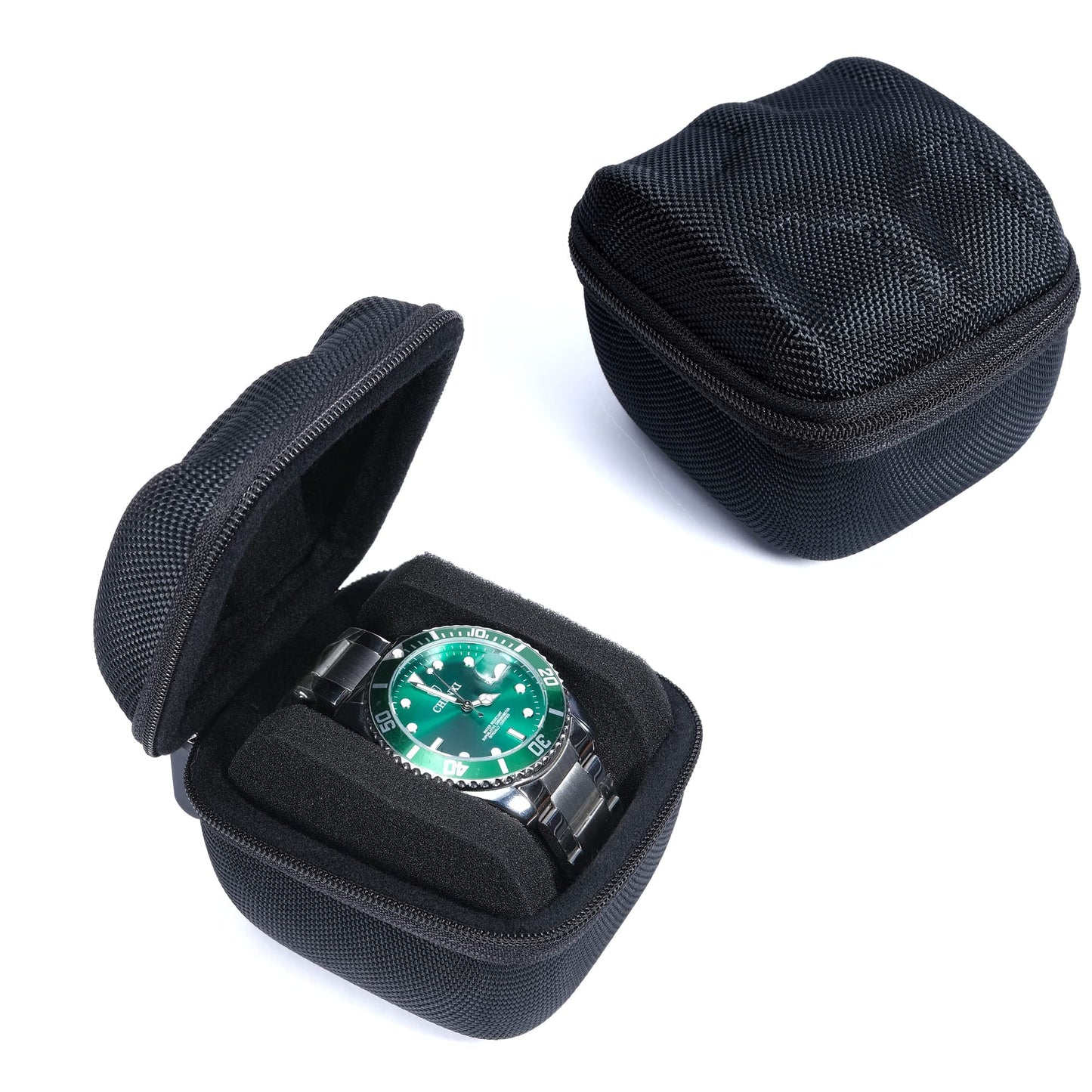 RIGICASE Single hard Watch travel case, men's watch storage box organizer, watch case holder with flexible foam inserts fit up to 60mm watch