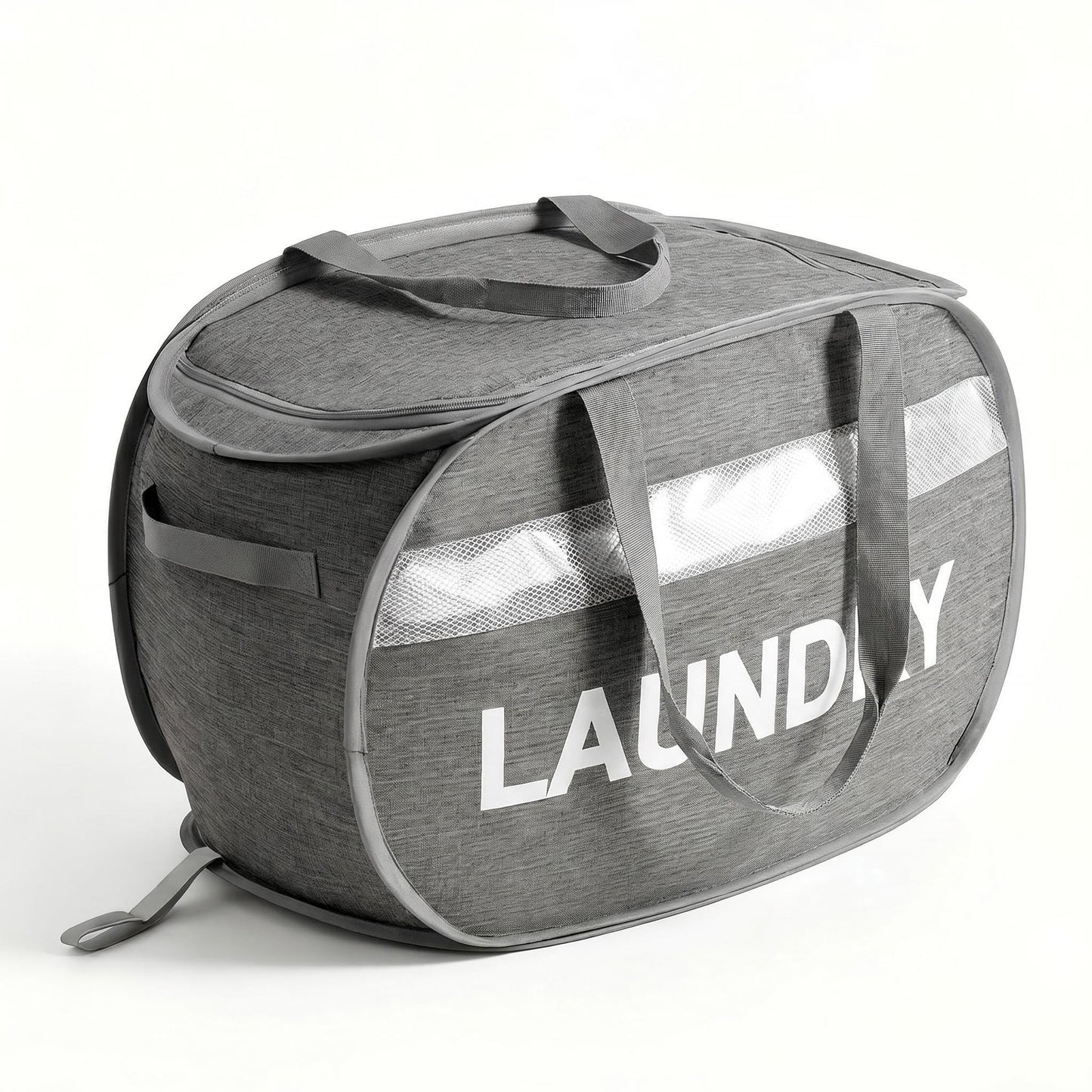 Tsmallbear Foldable Laundry Basket with Zipper Lid, Reinforced Steel Ring Collapsible laundry hamper, 70L RV Storage Bags,Breathable Mesh Dirty clothes hamper with Dual Handles for Home, Dorm,Bedroom