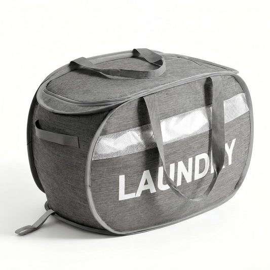 Tsmallbear Foldable Laundry Basket with Zipper Lid, Reinforced Steel Ring Collapsible laundry hamper, 70L RV Storage Bags,Breathable Mesh Dirty clothes hamper with Dual Handles for Home, Dorm,Bedroom