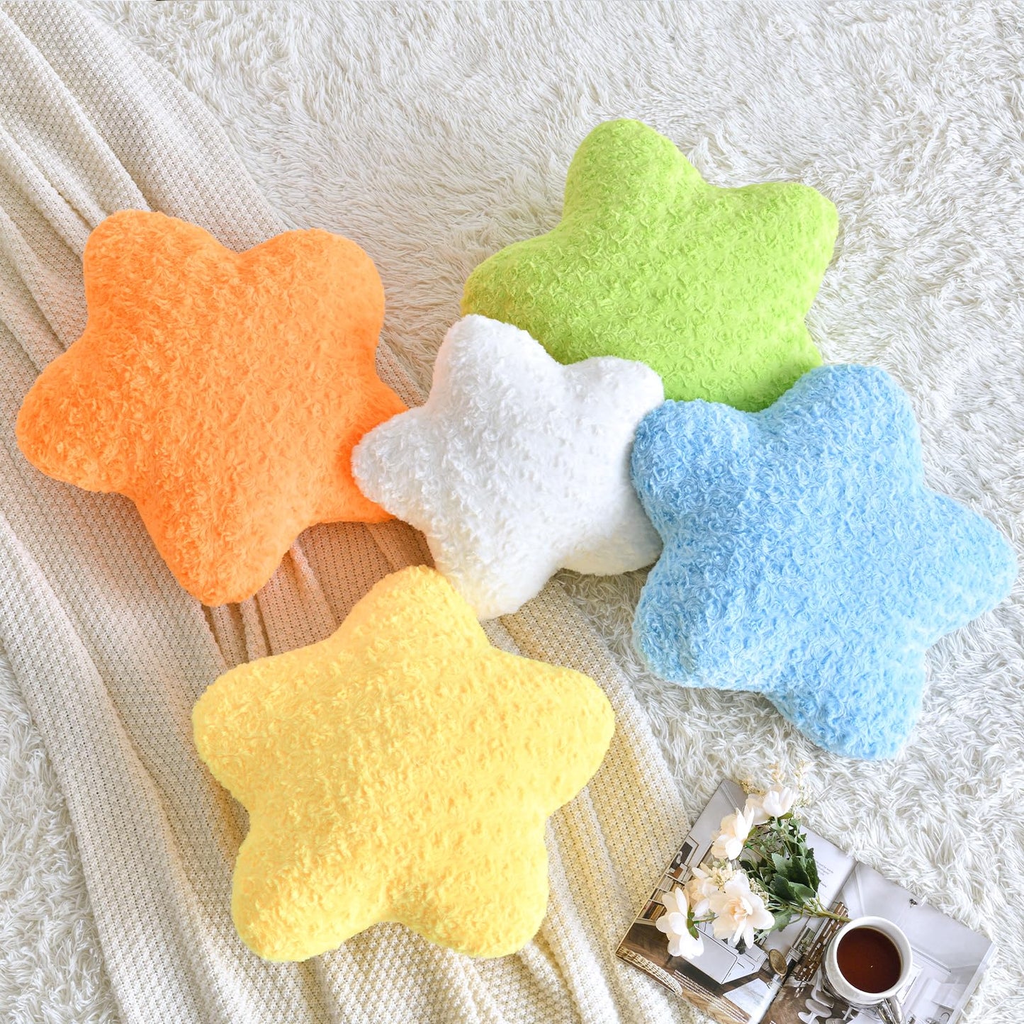 ZCNYCLAM Star Pillow, 19.7" Star Shaped Plush Pillow for Couch Bed Sofa, Cute Decorative Throw Pillows with Soft Faux Fur Room Decor for Bedroom Living Room (White)