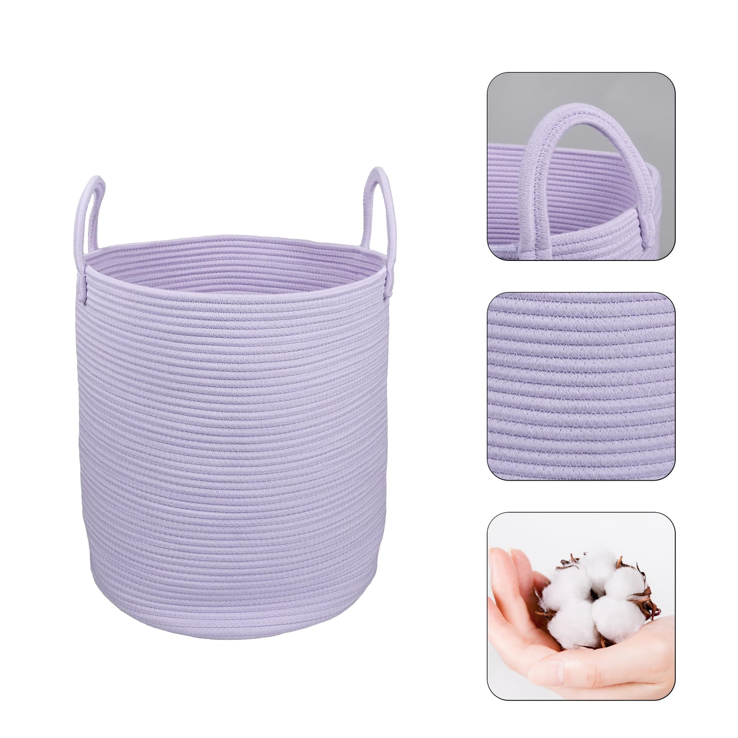 XUANGUO Rope Laundry Basket Hamper for Clothes Woven Storage Basket for Living Room Bedroom Boho Tall Rope Baskets for Blanket Toys Pillow Towels Baby Nursery Hamper Bin Large purple or lavender
