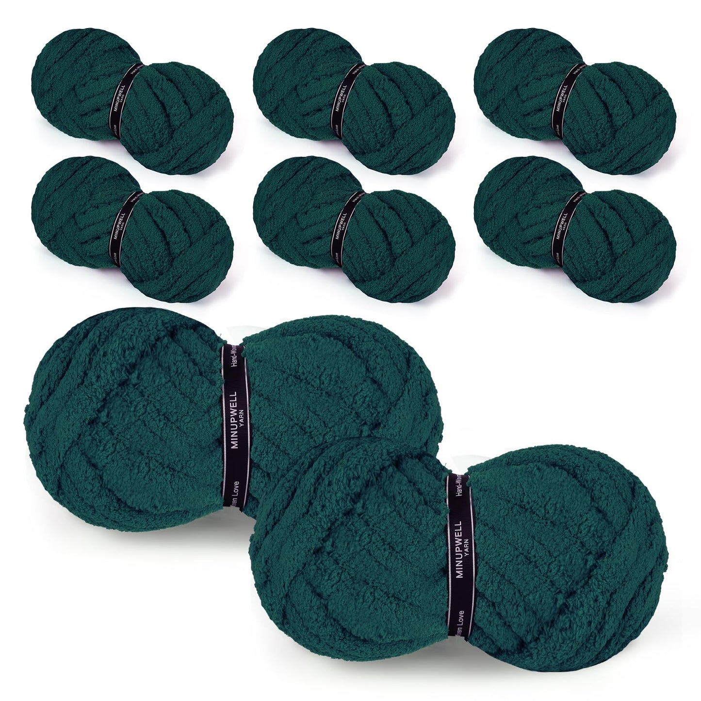 8 Packs Jumbo Chunky Chenille Yarn - 1820g(64oz) 254 Yards (761ft) Bulky Yarn - Chunky Yarn for Hand Knitting Blanket,Cushions, Pet Bed - Soft and Durable(Dark Green)