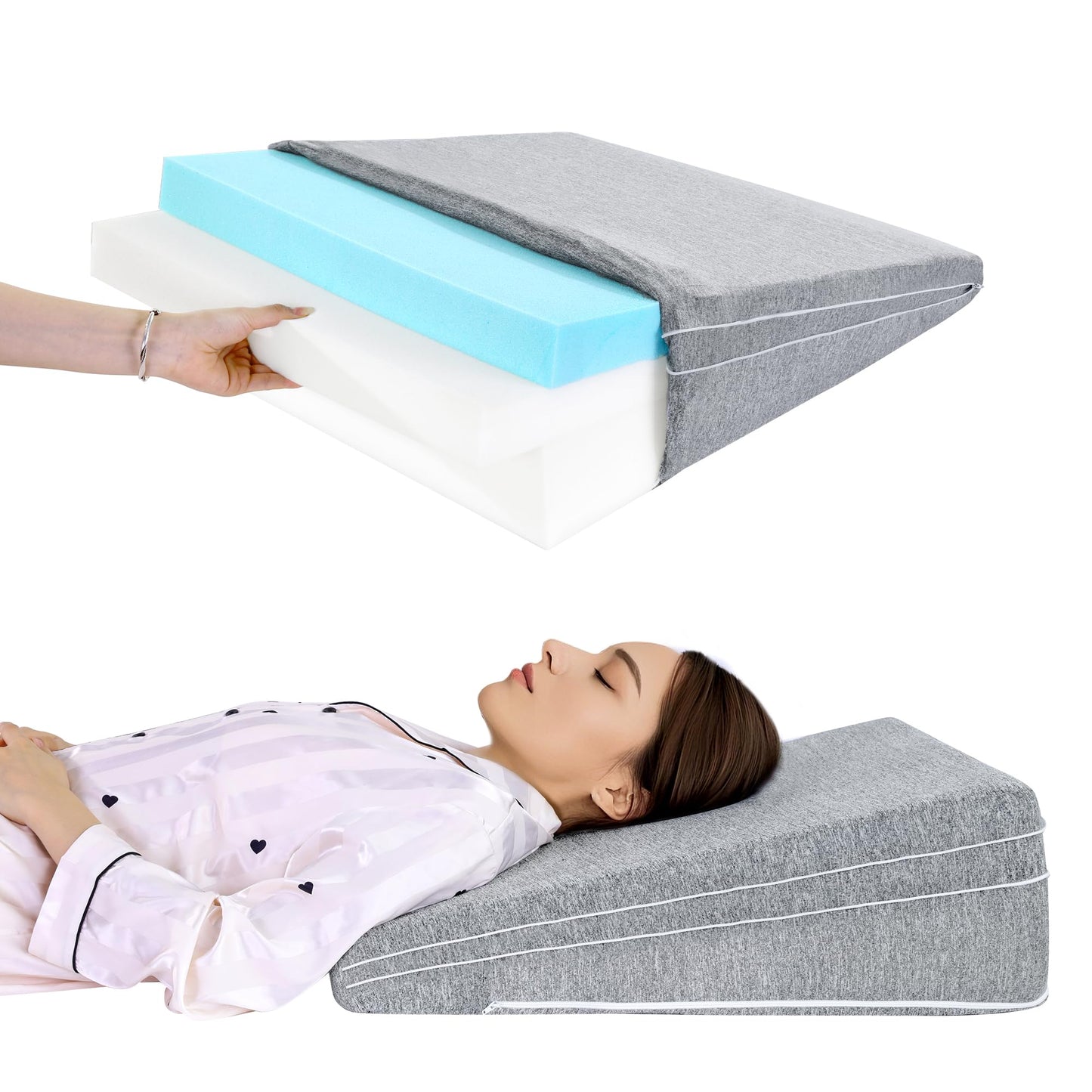 ROYALAY Adjustable Bed Wedge Pillow for Sleeping, Triangle Incline Wedge Pillow for Back Reduce Pressure, Memory Foam Pillow for Post Surgery, Back Support, Leg Elevation, Gerd Acid Reflux, Snoring