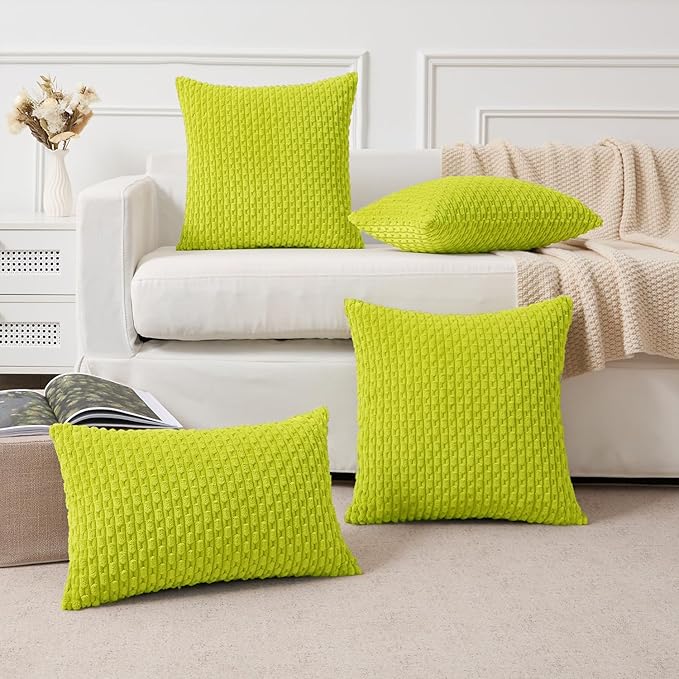 Kevin Textile Decorative Pillow Covers Set of 2 Striped Plush Corduroy Pillows Pillowcases Boho Home Decor Cushion Covers for Couch Sofa Bed Living Room 20x20 Inch, Christmas Green