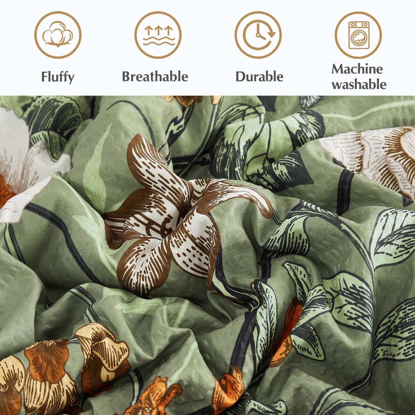 CASAAGUSTO Queen Comforter Set - 7 Pieces Bed in a Bag Queen Green Butterfly Floral Comforter Set with Flowers Leaves Pattern, Soft Seersucker Design All Season Queen Size Bedding Set
