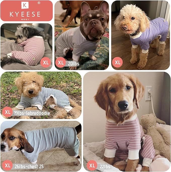 KYEESE Dog Pajamas Striped Pet Jumpsuit Soft Doggie Jammies Lightweight Onesie 4 Legs PJS Stretchable Dog Pajamas Breathable Costumes Comfortable Sleepwear for Small Dogs,Purple Striped, X-Large