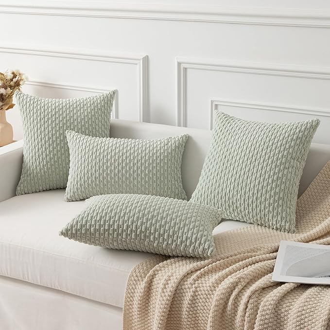 Kevin Textile 2 Packs Light Green 26x26 Pillow Covers Spring Euro Pillow Covers with Stripe Pattern Big Throw Pillow Covers for Couch Bedroom 66x66 cm
