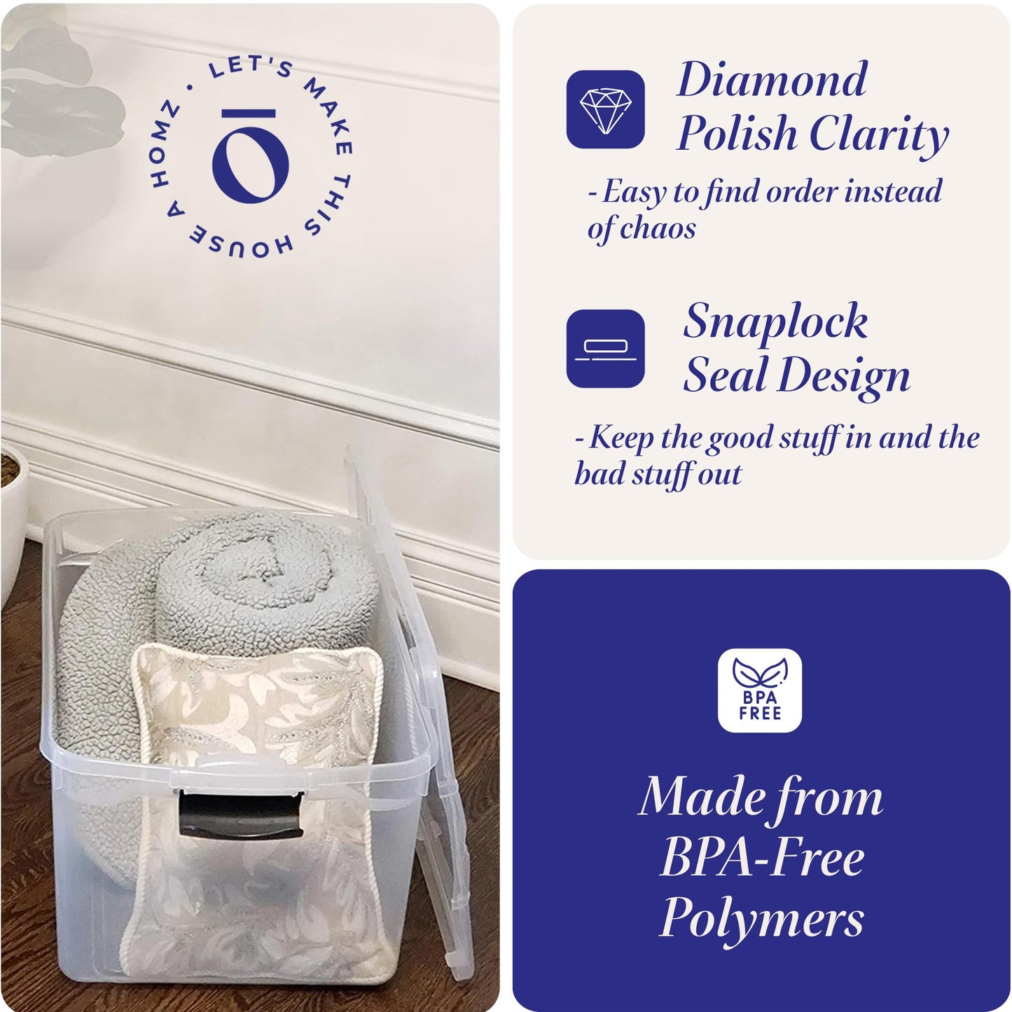 HOMZ Multipurpose 66 Quart Clear Storage Container Tote Bins with Secure Latching Lids for Home or Office Organization, (2 Pack)
