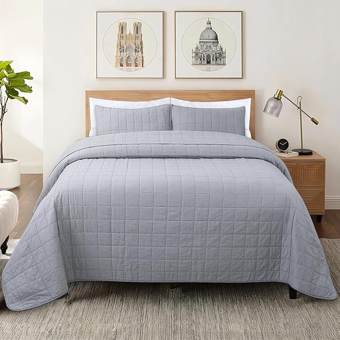 100% Cotton Quilt Sets Oversized King Size - Soft Lightweight Quilt for Bed Bedding Set for Bedroom Decor-Bedspread in Geometric Pattern with 2 Pillow Shams for All Season, 120x120 inches