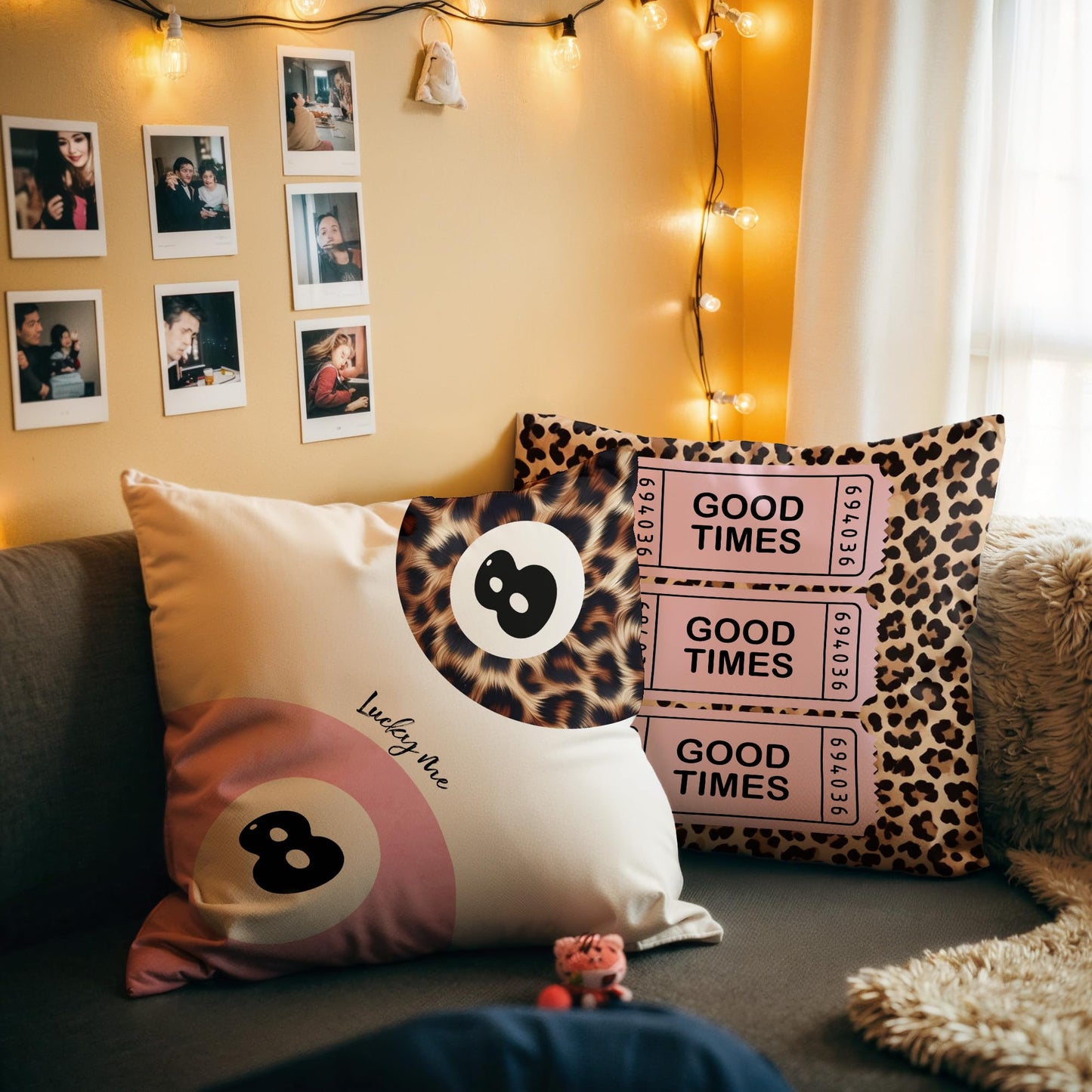GTYNU Trendy Funky Cheetah Pink Y2K Luck 8 Ball Throw Pillow Covers 18x18 Set of 2,Cheetah Leopard Lover Gifts for Women,Coquette Preppy Pillow Covers for Girls Room Dorm Apartment Decor,（613）
