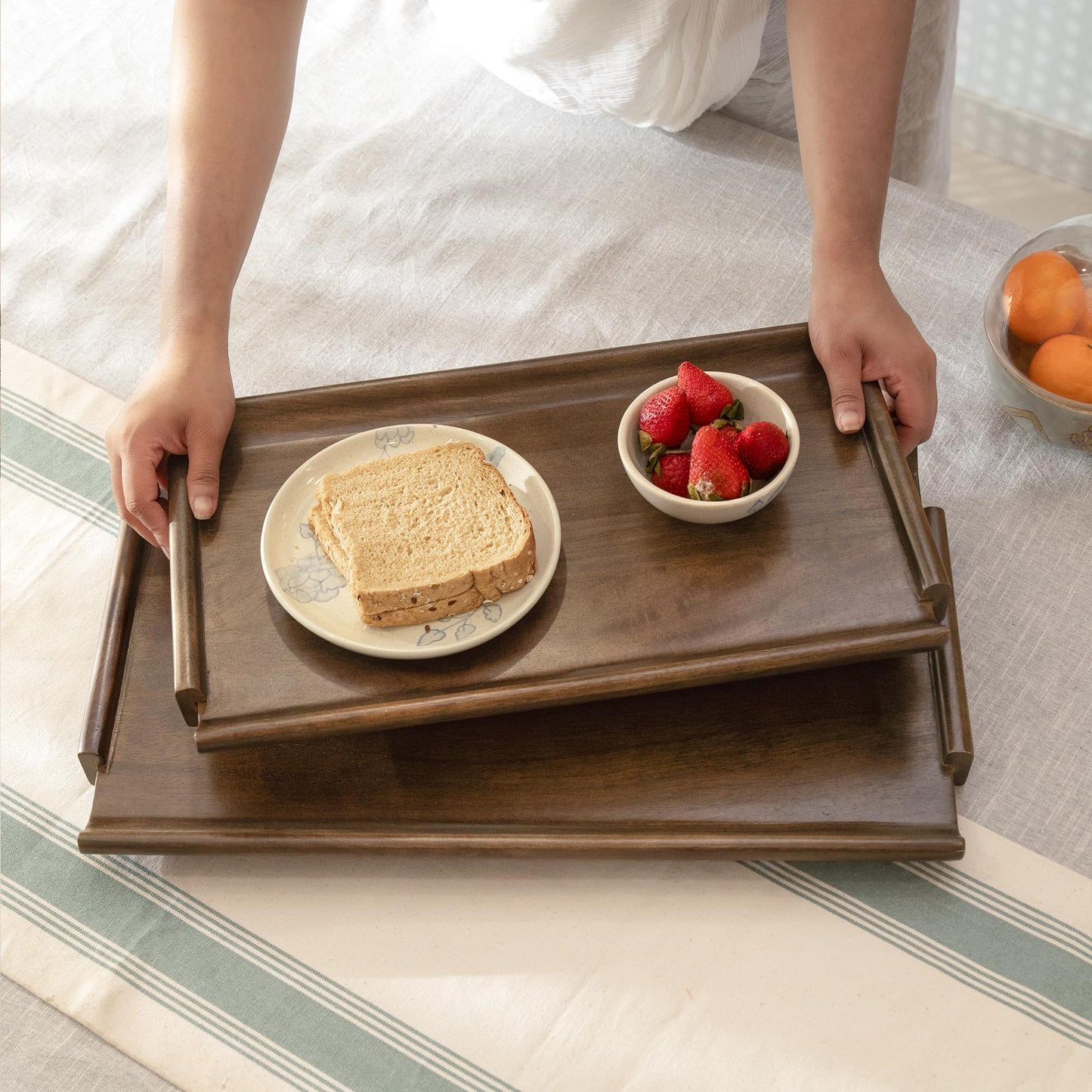 Ellementry Wooden Serving Tray Set – Decorative Tray for Coffee Table, Kitchen & Dining, Serving Platters, Breakfast & Snack Tray