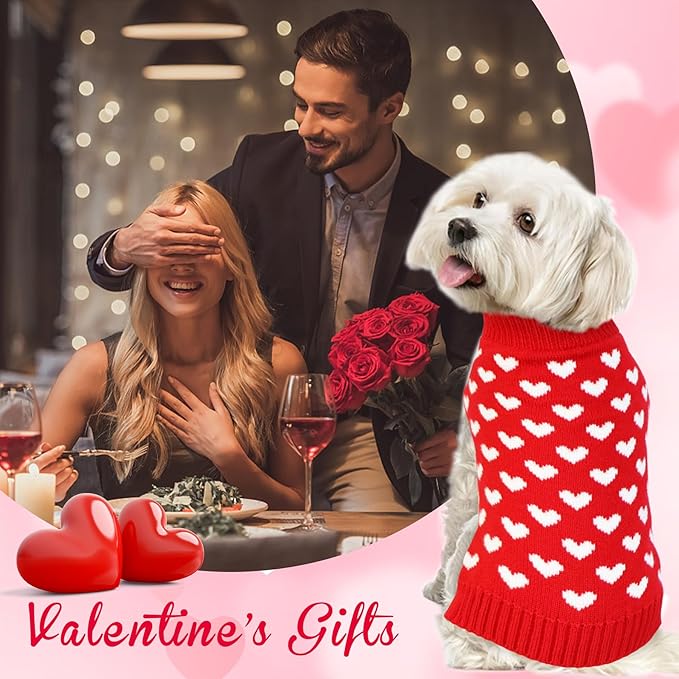 GOYOSWA Valentines Dog Sweater, Dog Valentines Clothes Outfit Knitted Sweaters for Small Medium Large Dogs Pets (Red Heart, Small)