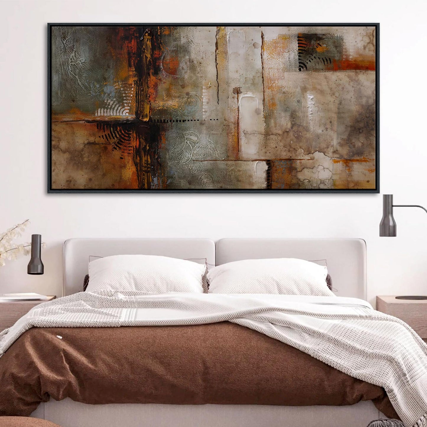 YDYSUNE Large Framed Abstract Wall Art Brown Subtle Textured Canvas Picture & Painting | Ready to Hang Artwork Decor for Living Room, Bedroom Decoration Easy to Hang 24×48 INCHES