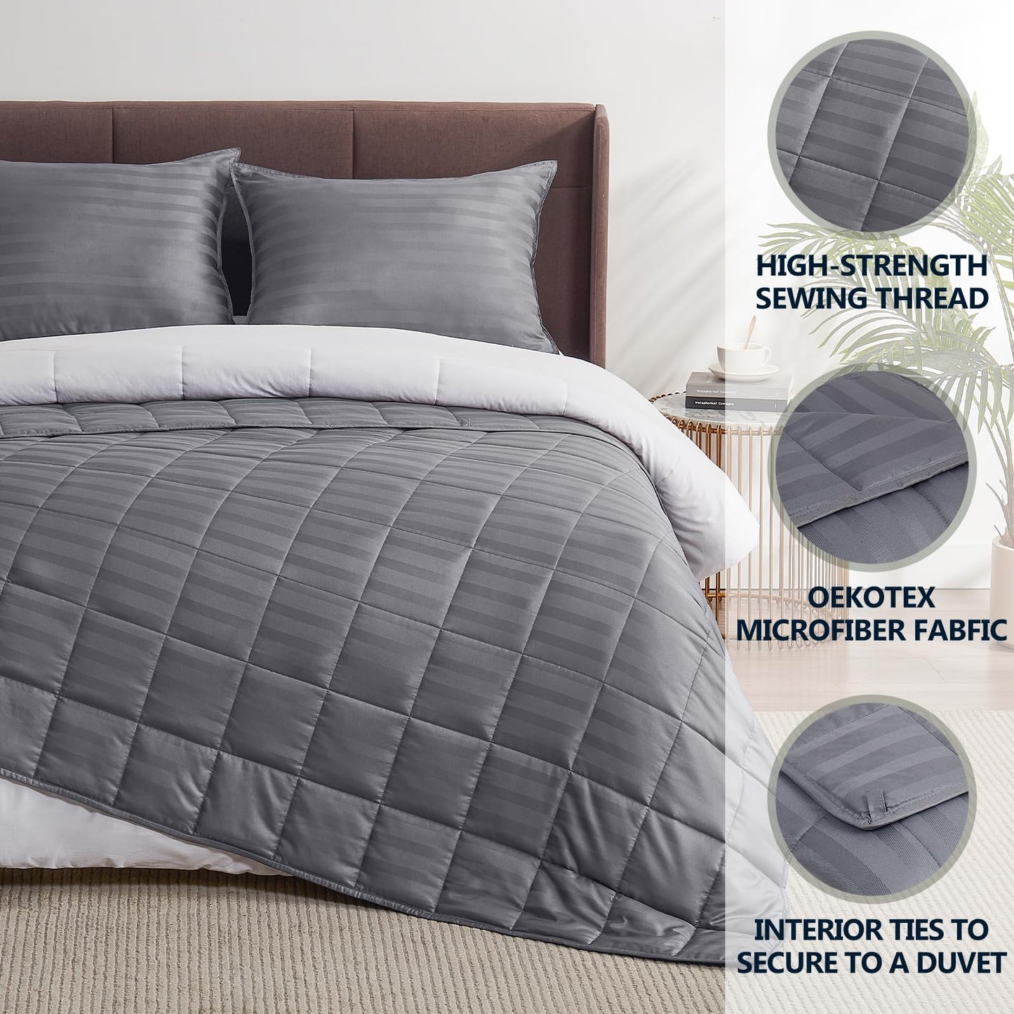 anfie Weighted Blanket King Size for Adults (80"x87" 20lbs Stripe Grey),Cooling Heavy Blanket for Sleeping Perfect for 190-210 lbs, Breathable Blanket for Adults & Couple All Season, Machine Washable