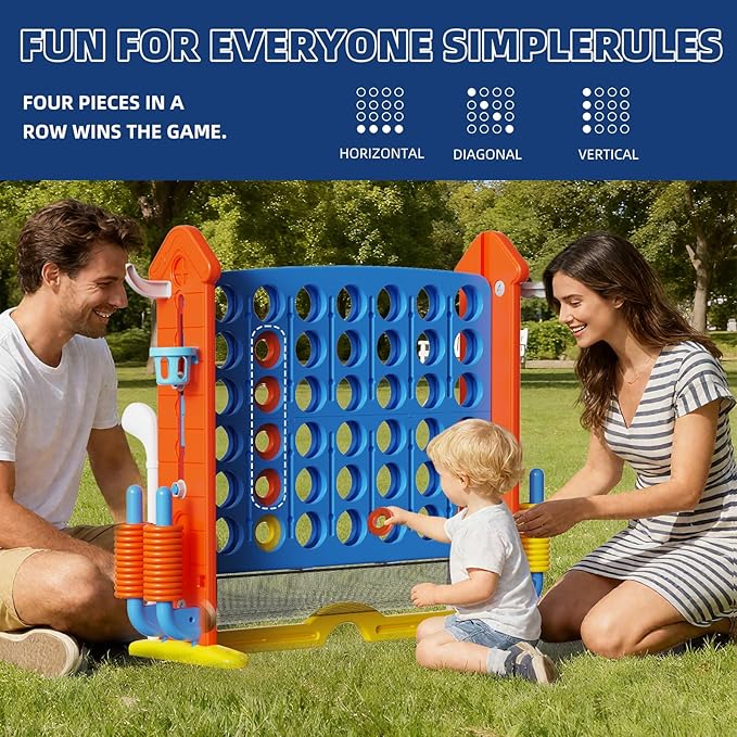 Giant Connect Game - Jumbo 4-to-Score Giant Set with 42 Jumbo Rings,Row Board Game 4 - Connect with Basketball Hoop, Perfect for Kids, Family and Party Floor Games