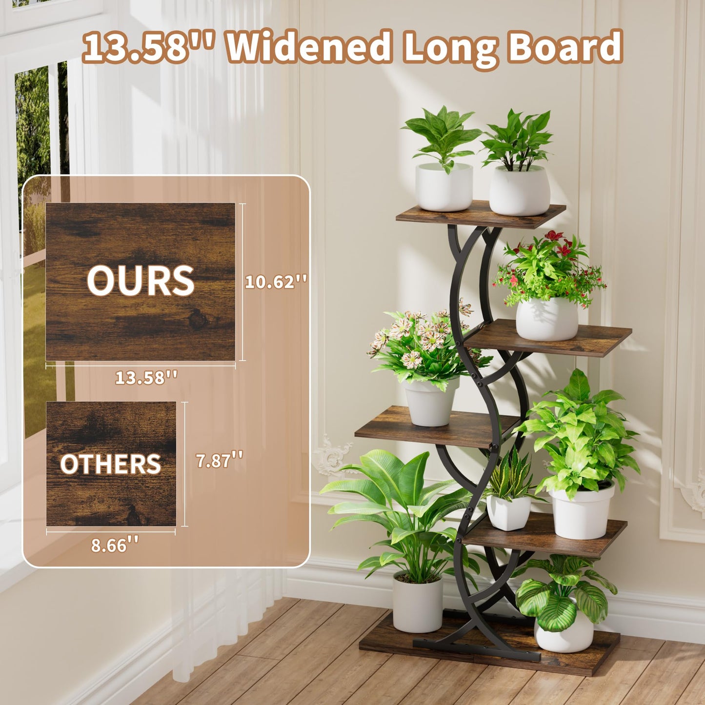 Plant Stand Indoor with Grow Lights - 5 Tiered Corner Plant Shelves (Black)