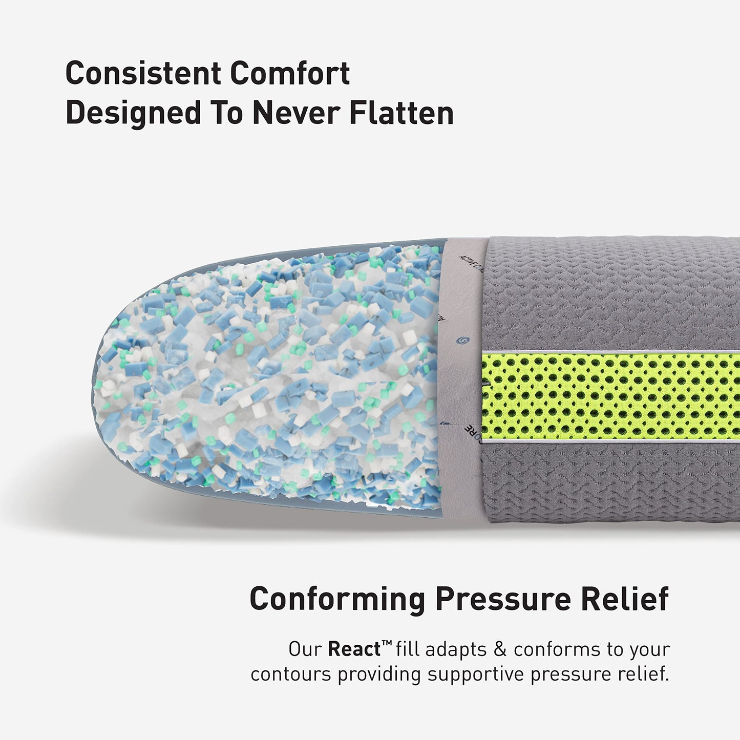 Bedgear Multi-Position Performance Pillow, Medium Soft Cooling Pillow for Back, Side & Stomach Sleepers - React Blend Fill, Breathable Airflow Design, Dri-Tec Moisture-Wicking Cover - Hypoallergenic