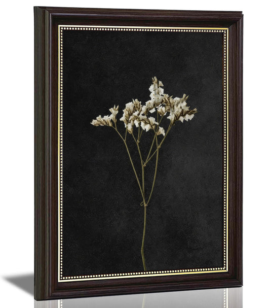Vintage Dark Brown Framed Flower Canvas Wall Art Retro Dark Dried Wildflower Painting Picture Wall Decor Victorian Minimalist Poster Print Artwork for Gallery Bedroom Bathroom Home Decoration 9inx11in