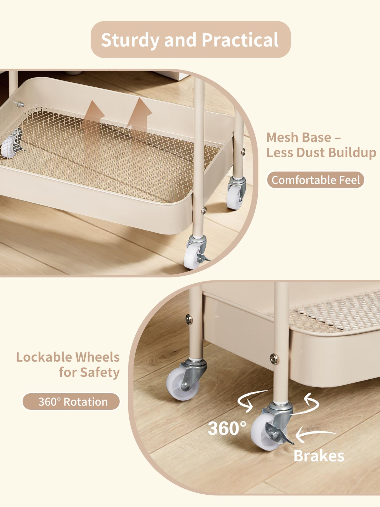 Fortella Baby Diaper Caddy, 3 Tier Rolling Storage Cart for Baby Essentials, Diaper Cart with Detachable Dividers, Storage & Baby Bottle Organizer, Nursery Dresser for Bedroom, Living Room (Taupe)