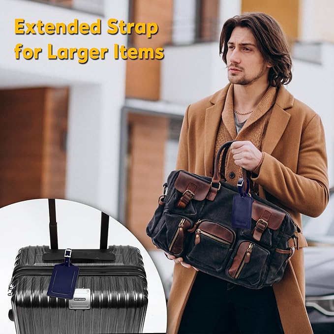 Travelambo 26 Pack Luggage Tags Faux Leather for Suitcases Travel Bag Labels with Protection Cover ID (Deep Blue)
