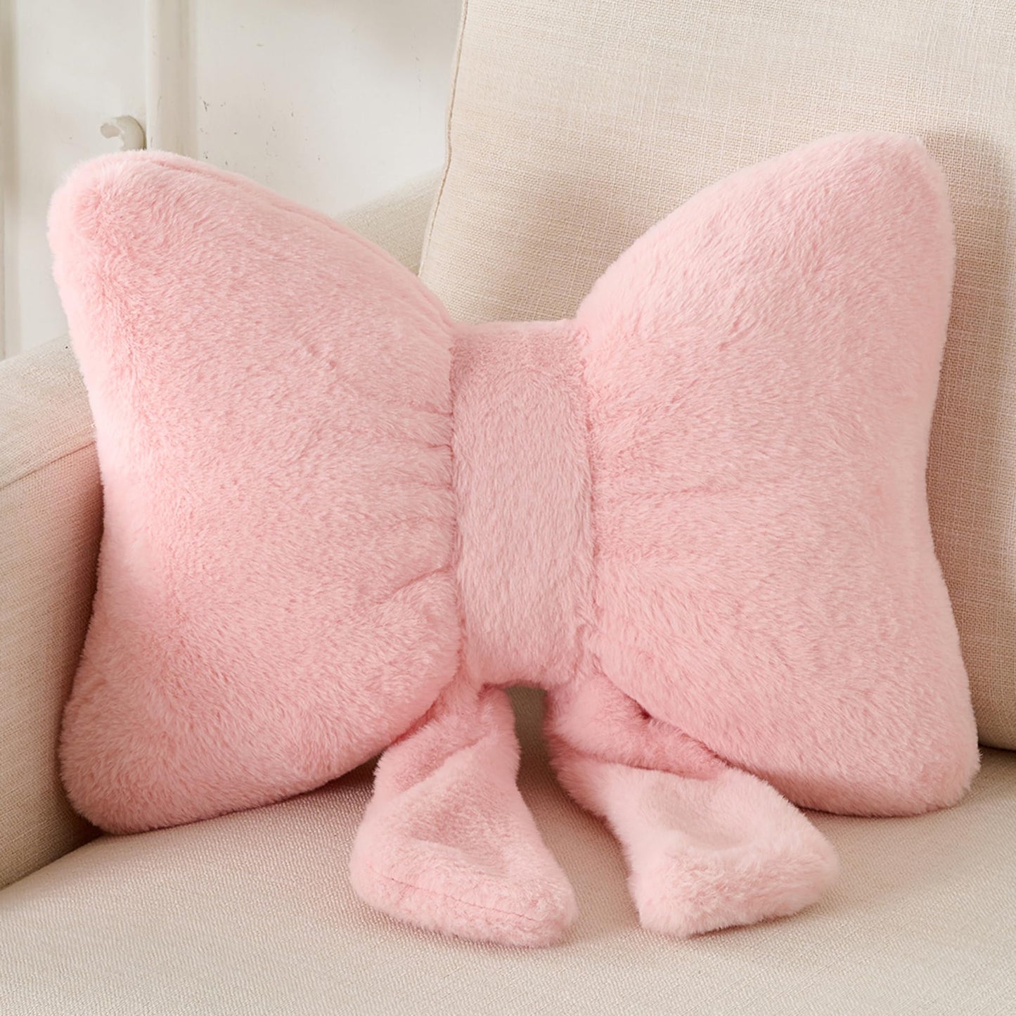 XIAIJIA Bow Pillow Decorative Pillows Aesthetic Home Decor Soft Seat Cushions Cute Throw Pillow for Couch Bow Room Decor Pink 12 * 9inch