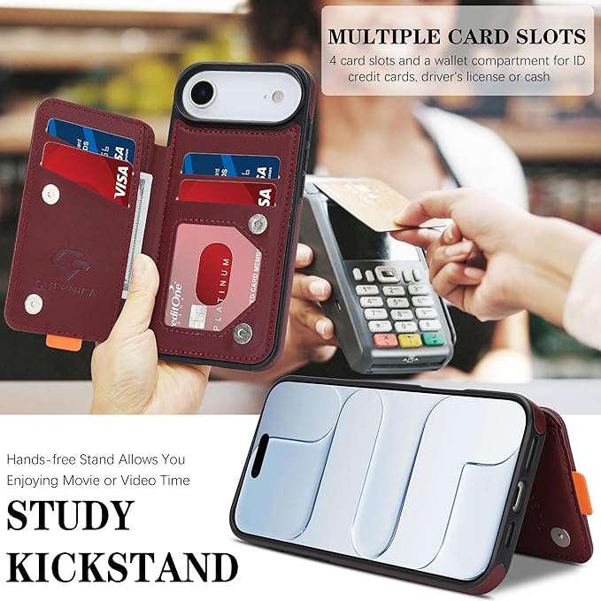 GUERNICA for iPhone 17 Air (6.7") Case Wallet with Card Holder, RFID Blocking Leather Protection, Shockproof Women Men Phone Case for iPhone Air, Wine Red