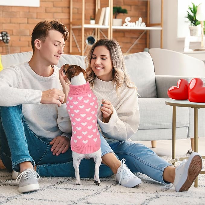 GOYOSWA Valentines Dog Sweater, Dog Valentines Clothes Outfit Knitted Sweaters for Small Medium Large Dogs Pets (Pink Heart, Small)