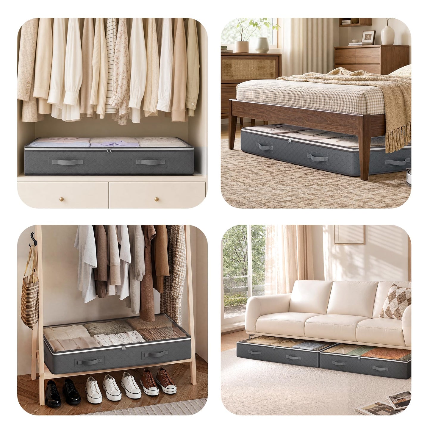Budding Joy 90L Under Bed Storage Containers, Closet Organizers and Storage Bins, Foldable Underbed Storage Bags for Linen Sheets, Blanket, Clothing, Comforter, Sweaters, Pillows, Wrapping Paper, Grey