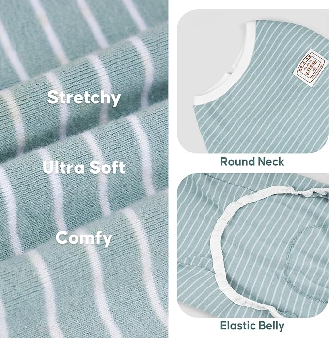 KYEESE Dog Pajamas Soft 4 Legs Doggie Jammies Striped Dog PJS Pet Jumpsuit Lightweight Puppy PJS Clothes Breathable Pajamas Stretchable Outfit Cozy Onesie Sleepwear for Summer, Green Striped, Small
