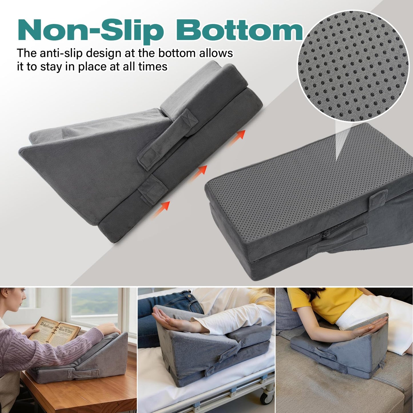 CRAURU Arm Wedge Pillow Adjustable Arm Elevation Pillow with Pocket High Density Foam Ergonomic Hand Elbow Support Pillows with Removable Cover, Grey