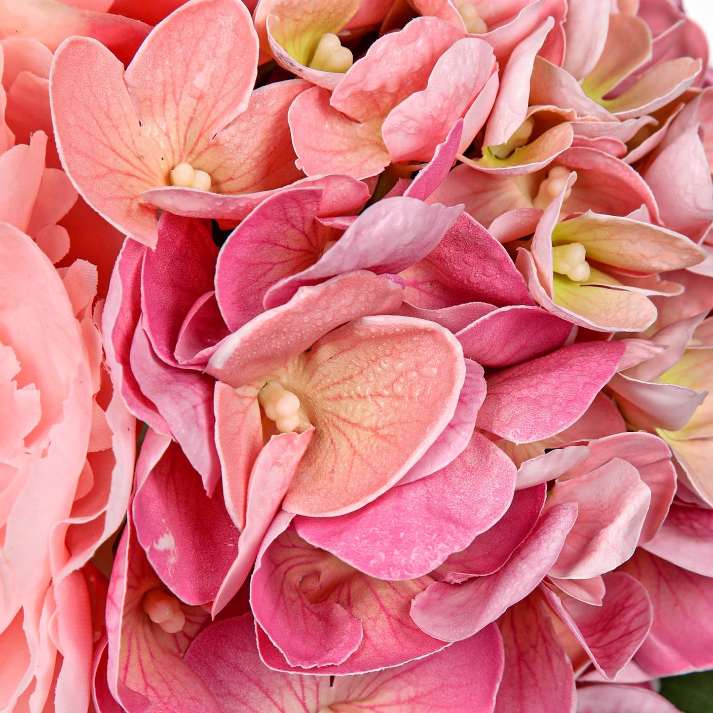 Hollyone Pink Hydrangea Peonies Artificial Flowers Real Touch Fake Flowers Arrangements in Vase with Faux Water Peony Hydrangeas Silk Flower with Vase for Table Centerpiece Shelf Home Decor