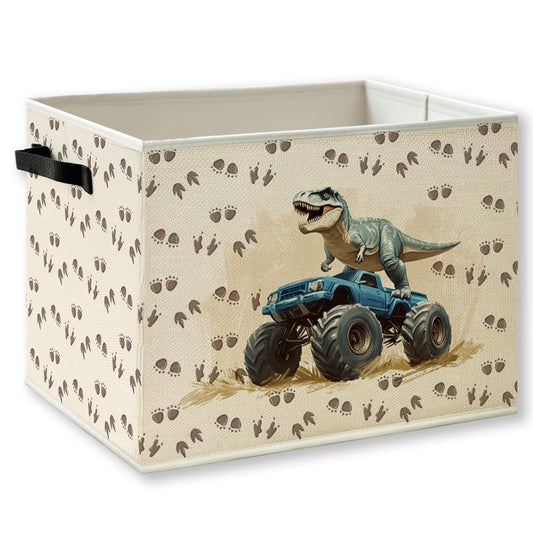KSDUT Dinosaur Nursery Foldable Storage Bins Box with Handles, Monster Truck Dinosaur Kids Playroom Collapsible Foldable Basket Organizer for Kids Boy Nursery Bedroom Bathroom Clothes Toys Books