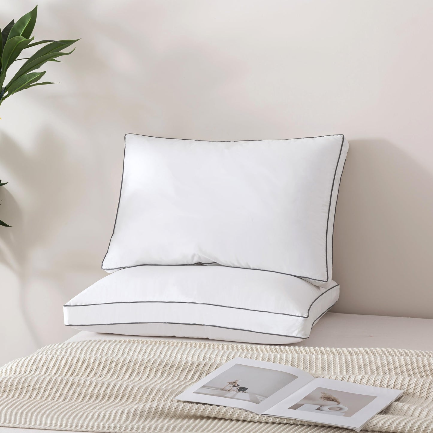 ELNIDO QUEEN Goose Feather Down Fiber Pillows Queen Size Set of 2, Luxury Hotel Collection Bed Pillows for Sleeping, Down Surrounded Pillows 2 Pack, Soft ＆ Fluffy for Side, Back Sleepers 20x30 in