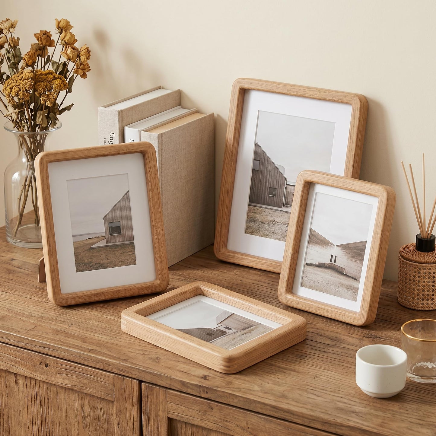 5x7 Picture Frame, USA-Sourced Natural Solid Oak Wood Photo Frame with HD-Tempered Glass, Handcrafted Rounded Corner 5 x 7 Wooden Frame Matted to 4x6 Photos, Wall or Tabletop Display