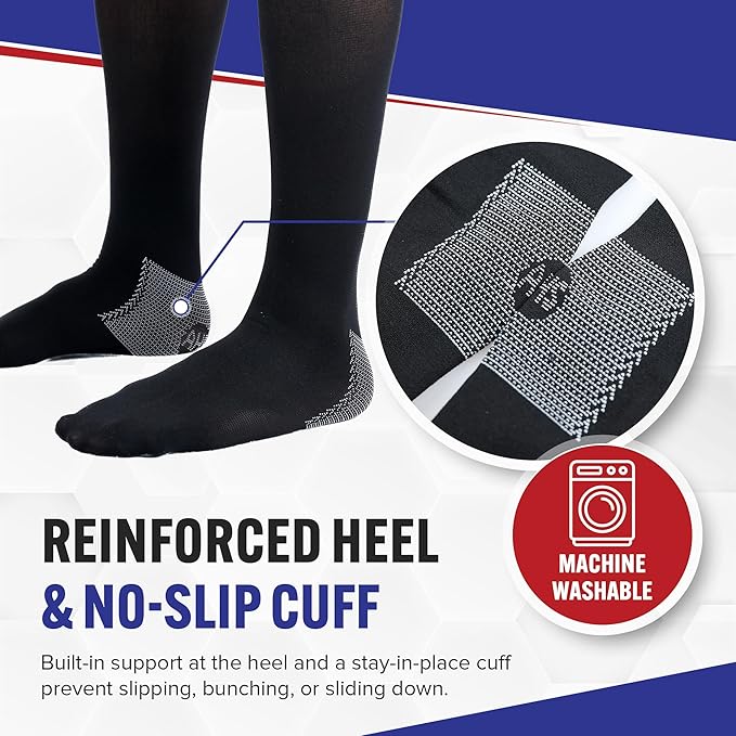 American Hospital Supply – Knee High Compression Socks – 15–20 mmHg, Black, X-Large – Lightweight Medical Stockings – Pack of 3 Pairs
