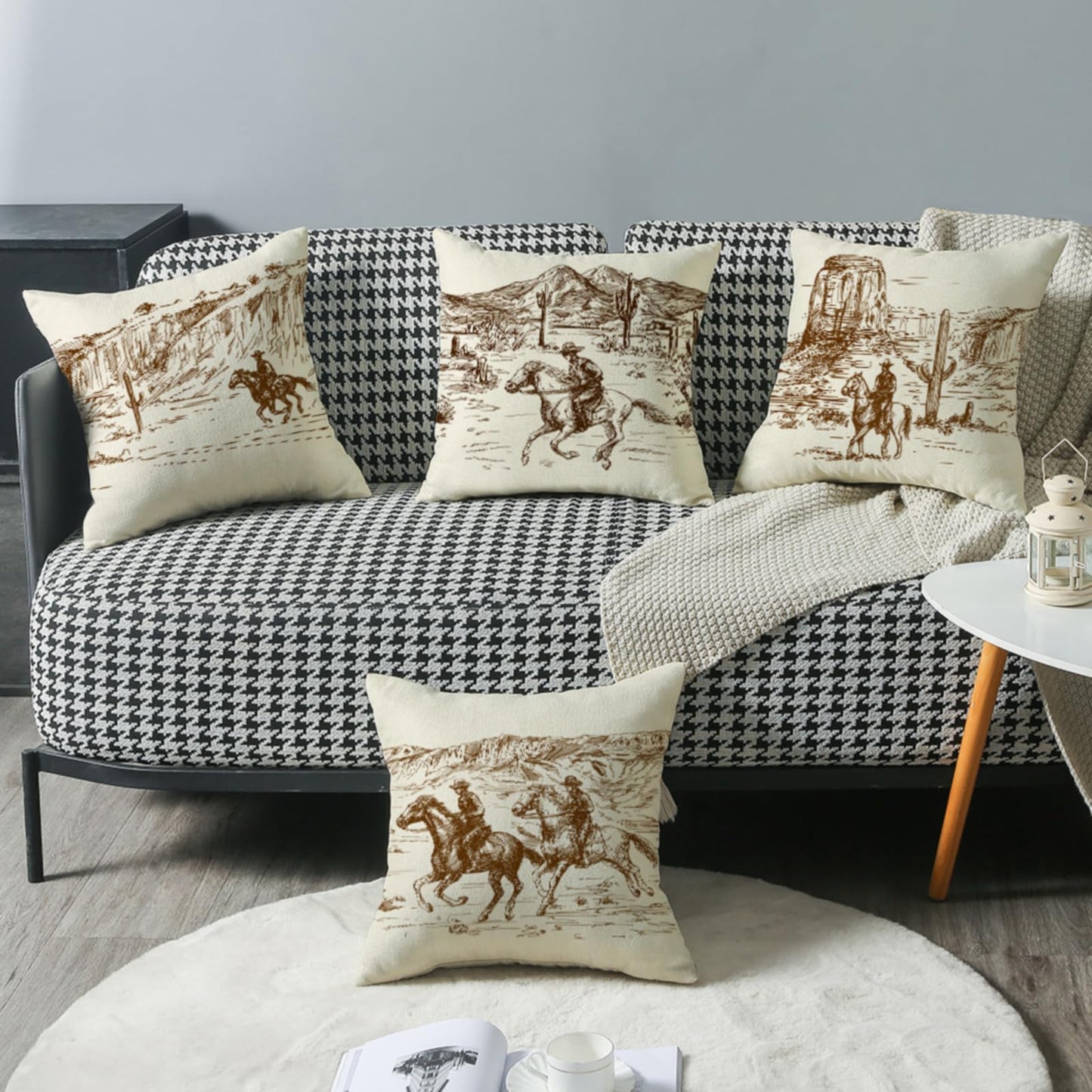 Sagielio Western Throw Pillow Covers Western Home Decor 18x18 Set of 4, Cotton Linen Pillows for Couch Living Room and Bedroom, Pillow Case Set for Cowboy Couples Boys Girls (Beige)