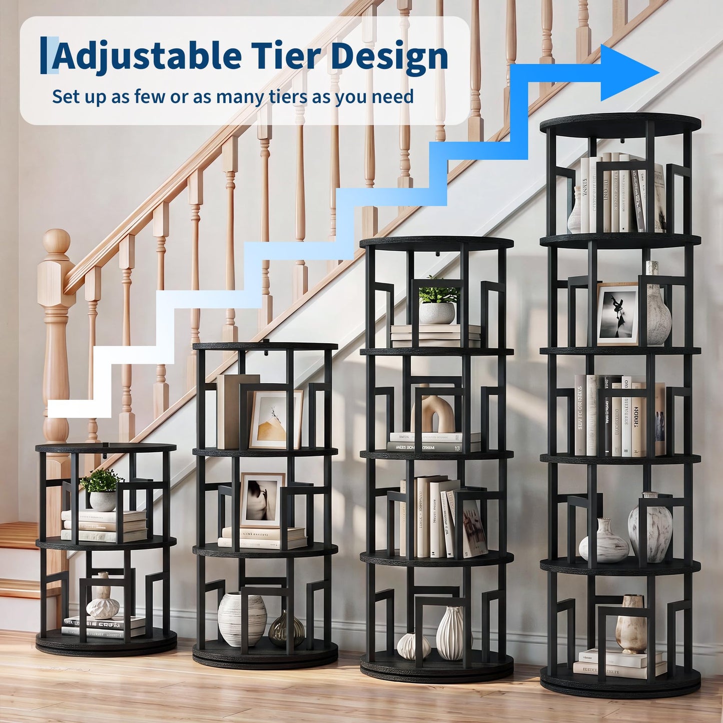 Garvee 5-Tier Rotating Bookshelf Tower – Spinning Corner Shelf, Black
