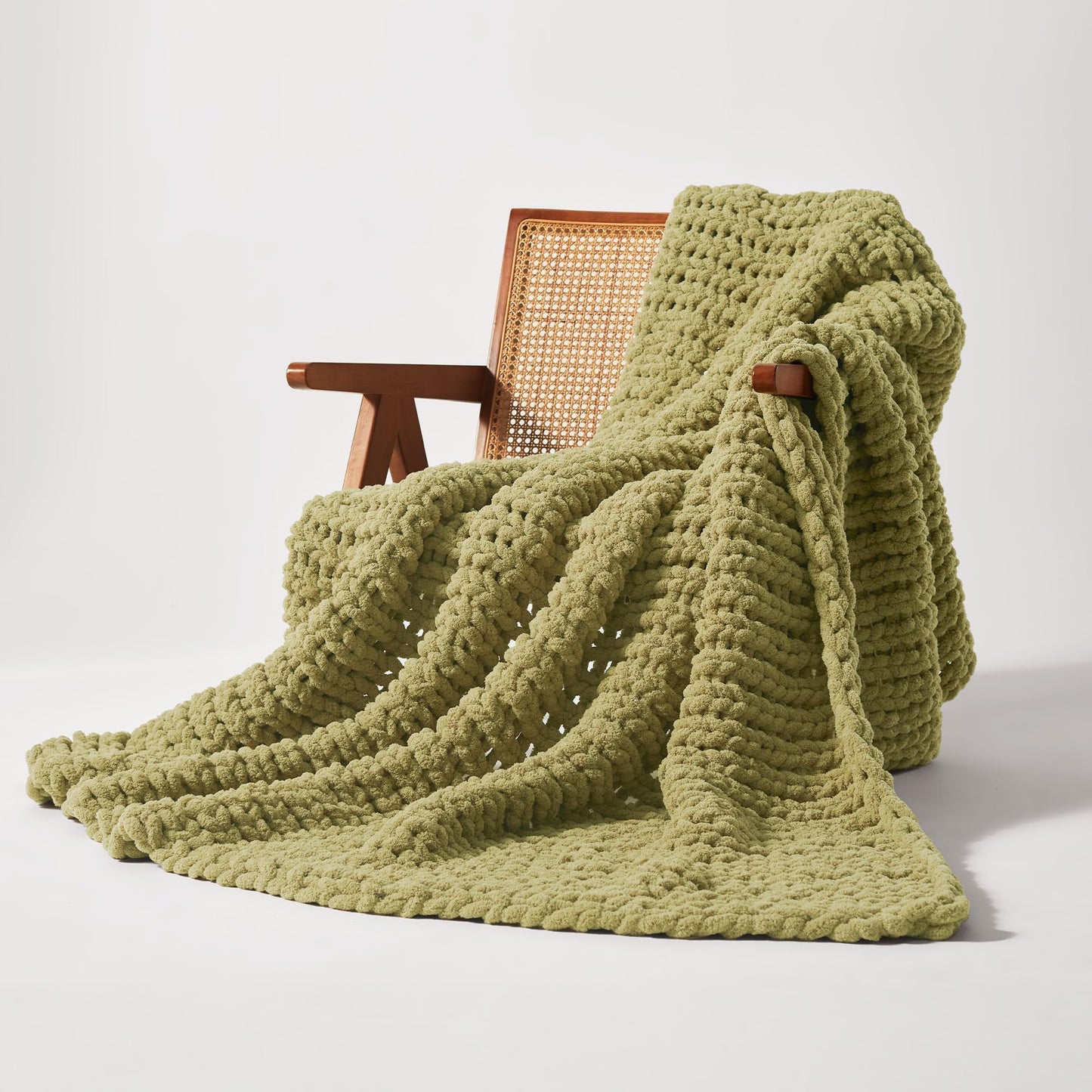 SLEEP ZONE Chunky Knit Throw Blanket for Couch, Throw Blankets for Bed - Hand Made Cozy Soft Large Rope Knot Heavy Blankets Home Decor (Green, 40x50in)