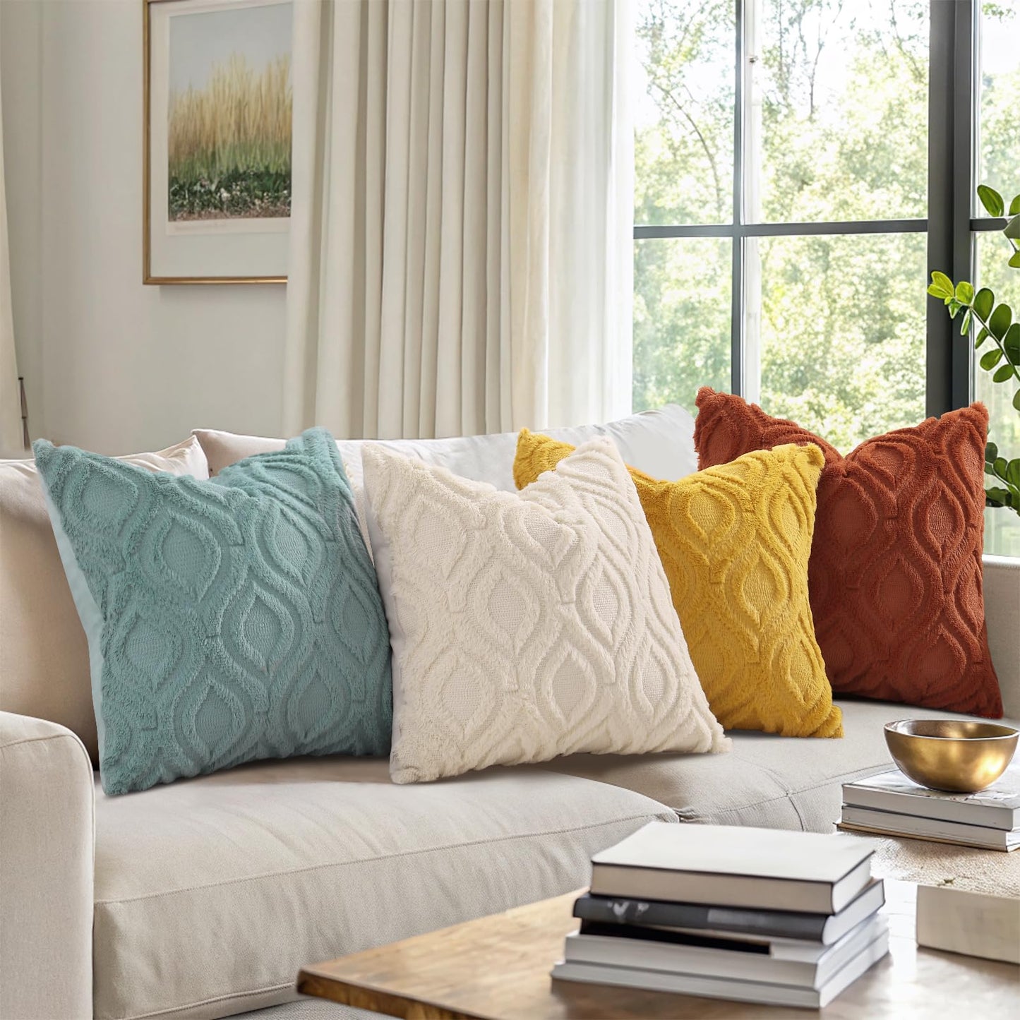 decorUhome Throw Pillow Covers 12x20 Inch Set of 2, Soft Plush Faux Wool Mustard Yellow Solid Couch Pillow Covers, Accent Farmhouse Neutral Rectangle Pillow Cases for Sofa Bed Living Room
