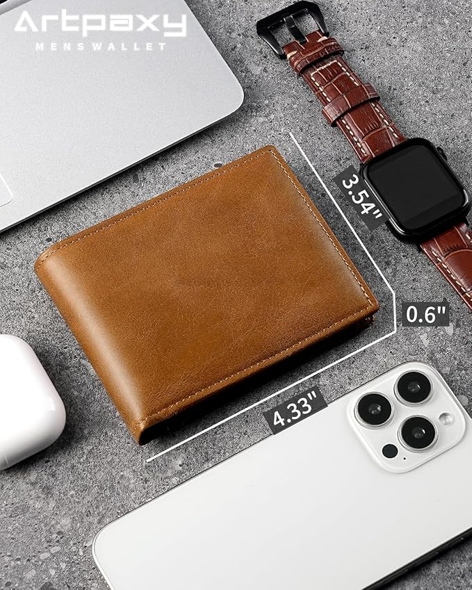 Artpaxy Mens Wallet Bifold Genuine Leather RFID Blocking Wallet for Men with 1 ID Windows 13 Card Holders 2 cash pockets 1 Gift Box