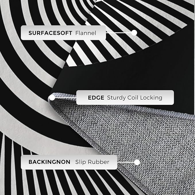 Black and White Circle Rugs for Home Decor, 4x6 ft, Abstract Op Art Area Rugs for Living Room, Soft Non Slip Washable Modern Geometric Carpet Bedroom Decorations Dt-Ghf-31