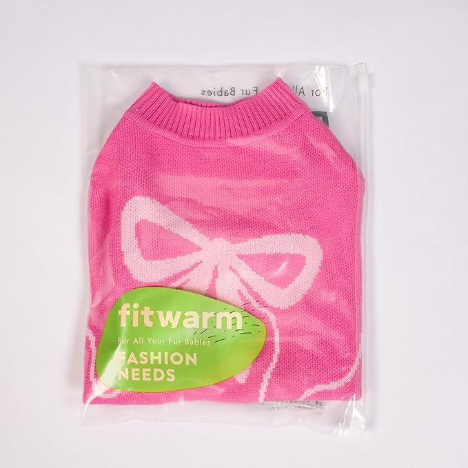 Fitwarm Bowknot Valentines Dog Sweater, Thermal Dog Winter Clothes for Small Dogs Girl, Charming Dog Valentines Outfit, Doggy Pullover Jumper, Holiday Pet Apparel, Pink, XL